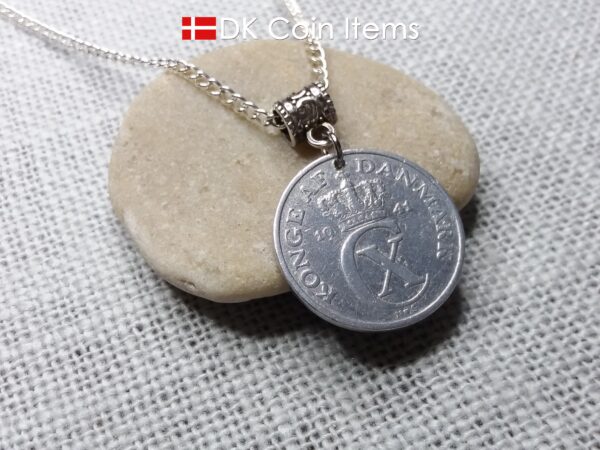 Denmark C-initial 1941 coin necklace. 83 year old vintage 5 ore as coin pendant. 83rd birthday gift. Danish souvenir. 5th anniversary gift