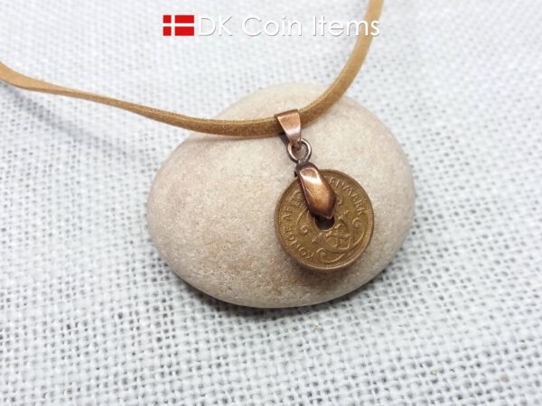 Denmark 1930 C-initial coin necklace - 94 year old vintage copper 1 ore coin pendant - Antique Danish souvenir gift - Cord/chain options