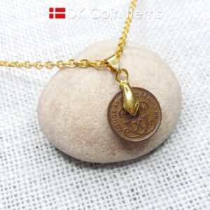 1930 C-initial coin necklace - 94 year old Denmark vintage copper 1 ore coin pendant - Antique Danish souvenir gift - Cord/chain options