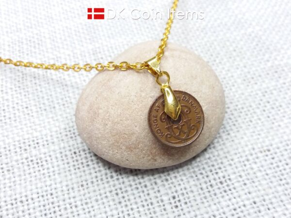 1930 C-initial coin necklace - 94 year old Denmark vintage copper 1 ore coin pendant - Antique Danish souvenir gift - Cord/chain options