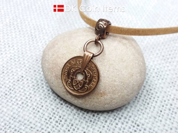 Denmark 1939 C-initial coin necklace - 85 year old vintage copper 1 ore coin pendant - 85th birthday gift. Cord/chain option