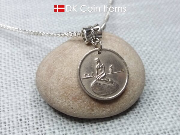 Denmark Little Mermaid coin necklace - Copenhagen vintage token 1966-1967 - Danish fairy tale souvenir - Chain/cord options