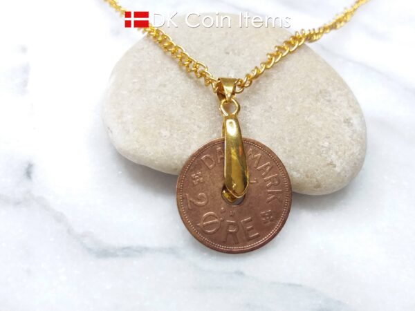 Denmark 1927 coin necklace - Crowned letter C initial on 97 year old 2 ore - Antique Danish souvenir gift - Cord/chain options