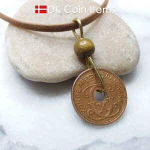 Denmark 1938 coin necklace - Crowned letter C initial on 86 year old 2 ore - Antique Danish souvenir - 86th birthday gift. Cord/chain option