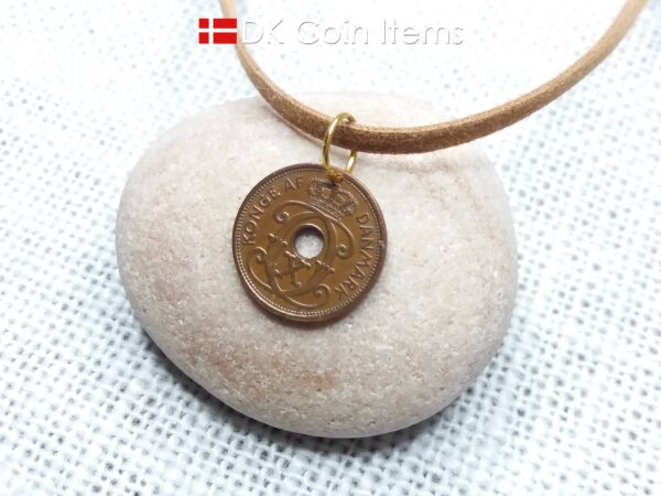 Denmark 1929 coin pendant necklace - Letter C initial on 95 year old 2 ore - Antique Danish souvenir gift - Cord/chain options