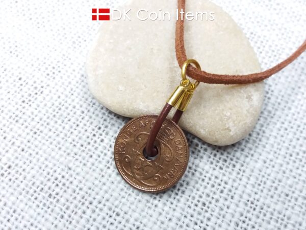 Denmark 1931 coin necklace - Crowned letter C initial on 93 year old 2 ore - Antique Danish souvenir - 93rd birthday gift. Cord/chain option