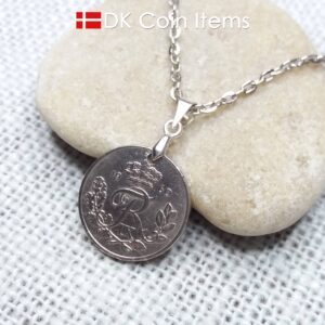 Denmark 1960 coin necklace - 64 year old Crowned Letter R initial 10 ore - 64th birthday gift - Danish souvenir - Cord/chain options