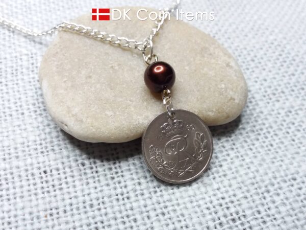 Denmark 1960 coin pendant necklace - 64 year old Letter R initial 10 ore - 64th birthday gift - Danish souvenir - Cord/chain options