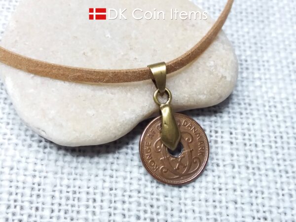 Denmark 1937 coin necklace - Letter C initial on 87 year old copper 1 ore vintage coin pendant - 87th birthday gift - Cord/chain options