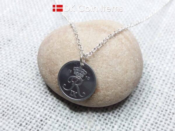 Denmark 1970 coin necklace (chain included) - 54 year old vintage 1 ore (16mm) as coin pendant - 54th birthday gift - Danish souvenir