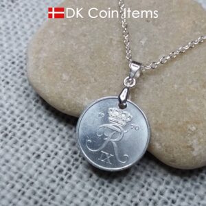 Denmark 1970 coin necklace - 54 year old vintage 1 ore (16mm) as coin pendant - 54th birthday gift - Danish souvenir - Chain included