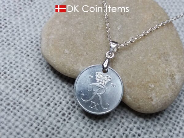 Denmark 1970 coin necklace - 54 year old vintage 1 ore (16mm) as coin pendant - 54th birthday gift - Danish souvenir - Chain included