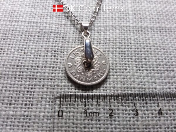 Danish coin necklace with a 1 krone as coin pendant on a pinch bail with snap lock - Danish souvenir - Cord/chain options