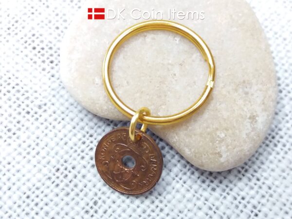 Denmark 1940 coin keychain - 84 year old crowned letter C initial 1 ore as coin pendant - 84th birthday gift - Antique Danish souvenir