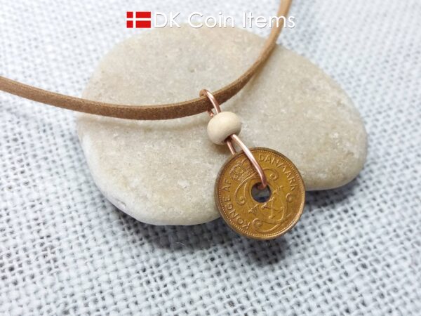 Denmark 1940 coin necklace - 84 year old crowned letter C initial 1 ore - 84th birthday gift - Antique Danish souvenir - Cord/chain option