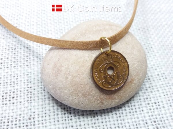 Denmark 1940 coin pendant necklace - Letter C initial on 84 year old 1 ore - 84th birthday gift - Danish souvenir - Cord/chain option