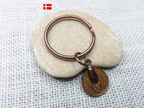 Denmark 1936 coin keychain - 88 year old crowned letter C initial 1 ore as coin pendant - 88th birthday gift - Antique Danish souvenir