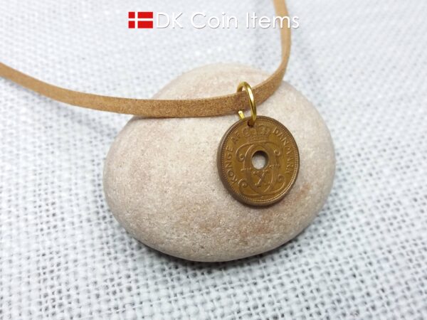 Denmark 1935 coin pendant. 89 years old C initial 1 ore coin.