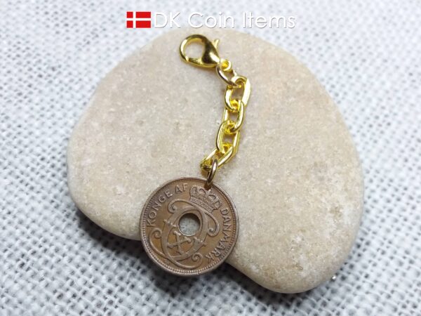 Denmark 1935 coin charm. C initial. 89 years old 1 ore coin pendant.