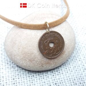 Denmark 1927 coin pendant. 97 years old C initial 1 ore coin.