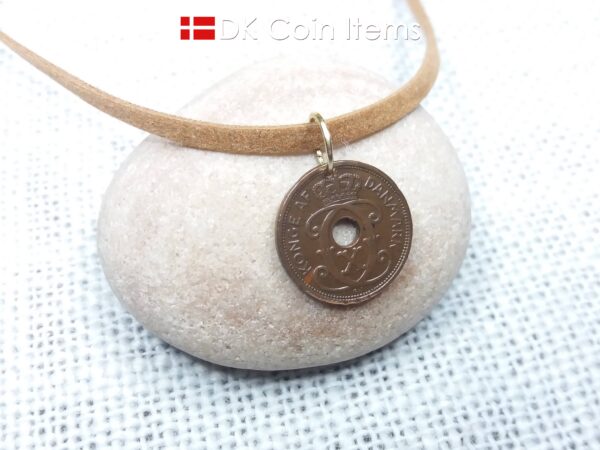 Denmark 1927 coin pendant. 97 years old C initial 1 ore coin.