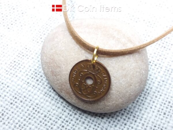 Denmark 1928 coin pendant. 96 years old C initial 1 ore coin.