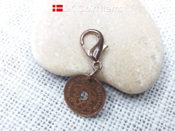 Denmark 1928 coin charm. C-initial 1 ore coin 96 years old.