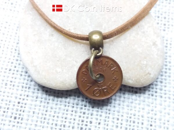 Danish 1930 coin necklace. 94 years old C-initial 1 ore coin.