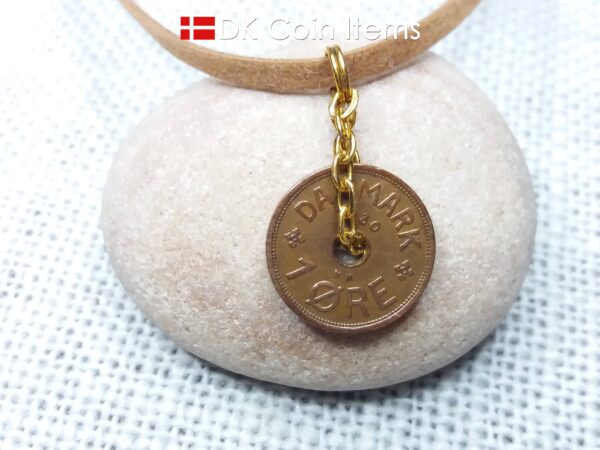 Danish 1930 coin necklace. C-monogram 1 ore coin 94 years old.