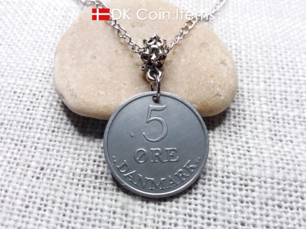 Denmark 1959 coin necklace - 65 year old 5 ore with letter R initial - 65th birthday gift - Danish souvenir - Cord/chain options