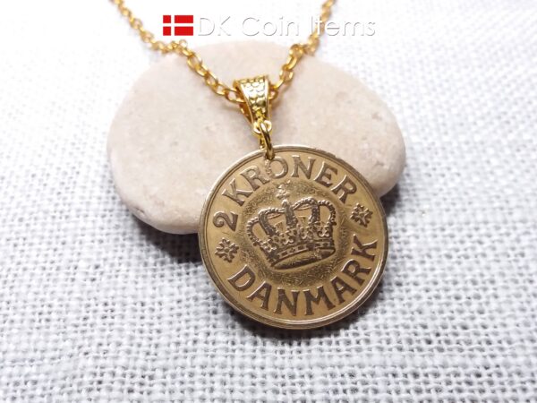 Denmark 1925 Crown C-initial coin necklace with 99 year old golden vintage 2 kroner as coin pendant. Cord/Chain options