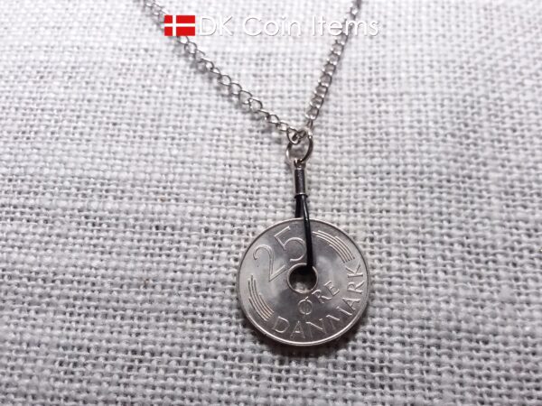 Denmark 1976 M-initial coin necklace with 48 year old 25 ore as coin pendant on black cowhide leather string