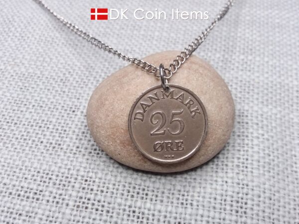 Denmark 1949 R-initial coin necklace with 75 year old vintage 25 ore as coin pendant. Cord/Chain options