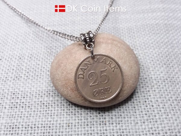 Denmark 1949 R-initial coin necklace with 75 year old vintage 25 ore as coin pendant on bail. Cord/Chain options