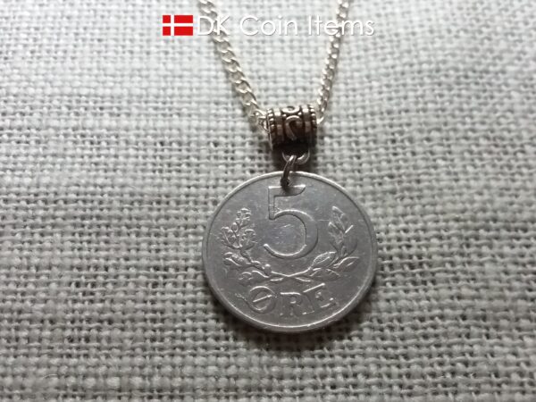 Denmark C-initial 1941 coin necklace. 83 year old vintage 5 ore as coin pendant. 83rd birthday gift. Danish souvenir. 5th anniversary gift