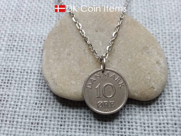 Denmark 1948 R-initial coin pendant necklace with 76 year old vintage 10 ore. 76th birthday gift. 10th anniversary gift. Cord/Chain options