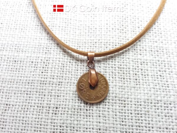 Denmark 1930 C-initial coin necklace - 94 year old vintage copper 1 ore coin pendant - Antique Danish souvenir gift - Cord/chain options