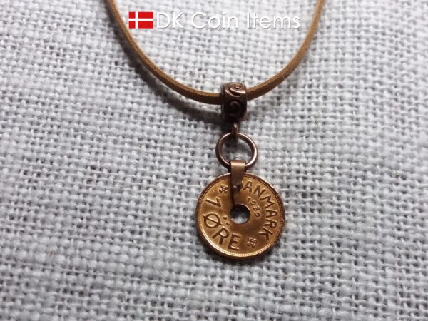 Denmark 1939 C-initial coin necklace - 85 year old vintage copper 1 ore coin pendant - 85th birthday gift. Cord/chain option