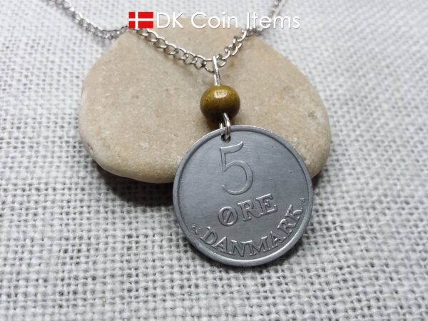 Denmark 1959 coin necklace - Crowned letter R initial on 65 year old 5 ore - 65th birthday gift - Danish souvenir - Cord/chain options