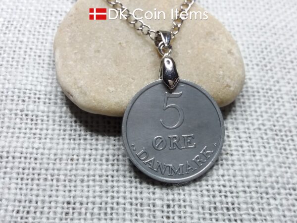 Denmark 1959 coin necklace - Letter R initial on 65 year old 5 ore - 65th birthday gift - Danish souvenir - Cord/chain options