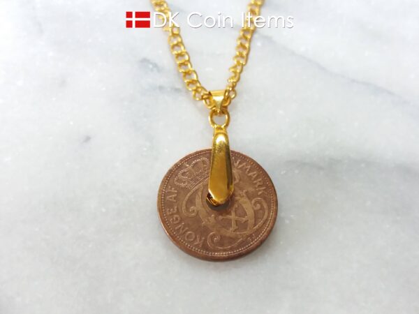 Denmark 1927 coin necklace - Crowned letter C initial on 97 year old 2 ore - Antique Danish souvenir gift - Cord/chain options