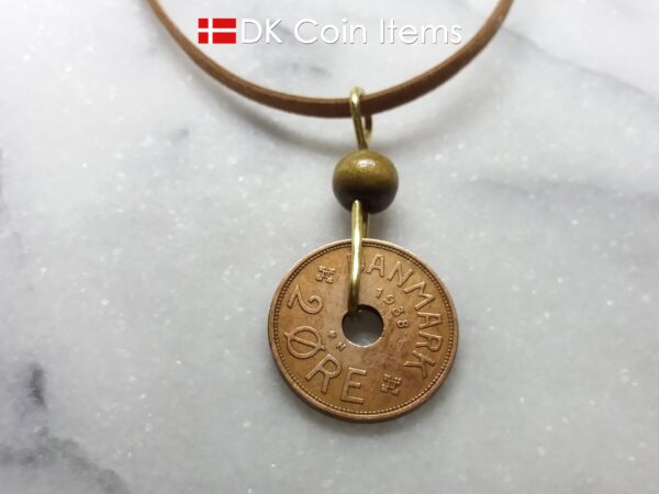 Denmark 1938 coin necklace - Crowned letter C initial on 86 year old 2 ore - Antique Danish souvenir - 86th birthday gift. Cord/chain option