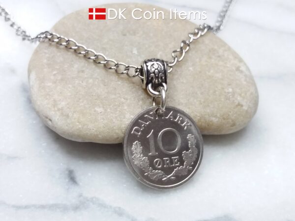 Denmark 1969 coin necklace - Crowned Letter R initial on 55 year old 10 ore - 55th birthday gift - Danish souvenir - Cord/chain options