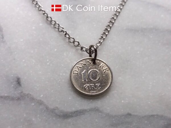 Denmark 1954 coin necklace - 70 year old Crowned Letter R initial 10 ore - 70th birthday gift - Danish souvenir - Cord/chain options