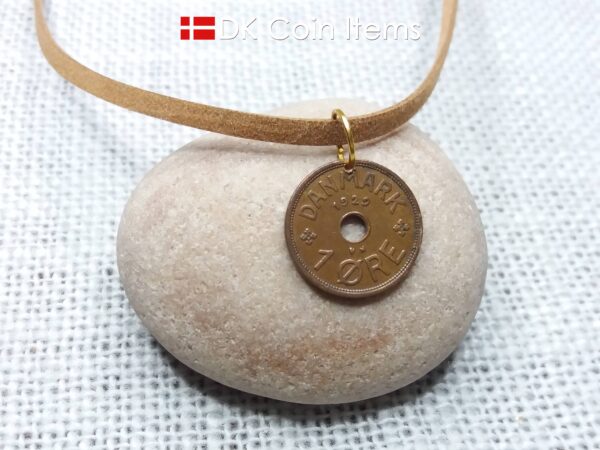 Denmark 1929 coin pendant necklace - Letter C initial on 95 year old 2 ore - Antique Danish souvenir gift - Cord/chain options