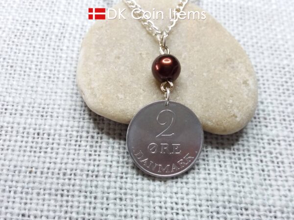 Denmark 1971 coin necklace - 53 year old Crowned Letter R initial 2 ore - 53rd birthday gift - Danish souvenir - Cord/chain options