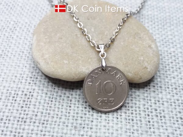 Denmark 1960 coin necklace - 64 year old Crowned Letter R initial 10 ore - 64th birthday gift - Danish souvenir - Cord/chain options