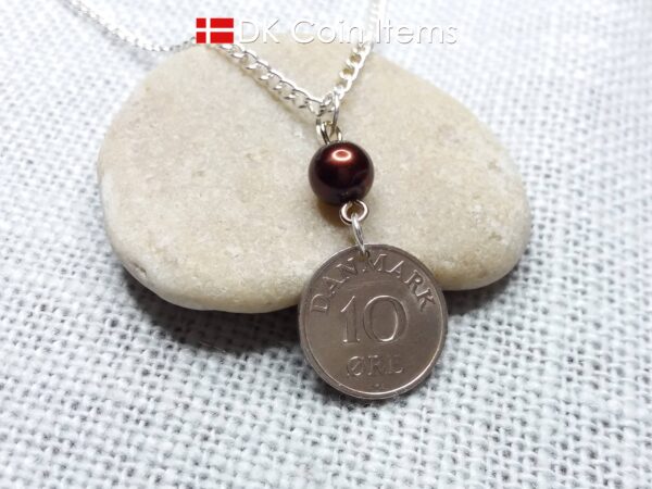 Denmark 1960 coin pendant necklace - 64 year old Letter R initial 10 ore - 64th birthday gift - Danish souvenir - Cord/chain options