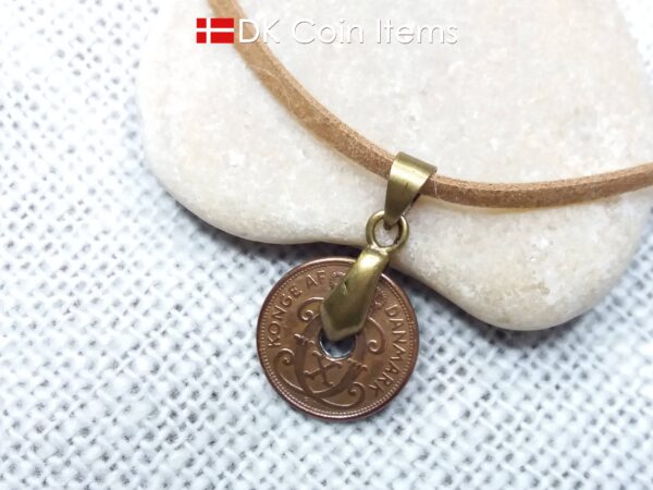 Denmark 1937 coin necklace - Letter C initial on 87 year old copper 1 ore vintage coin pendant - 87th birthday gift - Cord/chain options