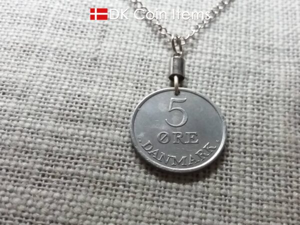 Denmark 1964 coin necklace - 60 year old Letter R initial 5 ore - 60th birthday gift - Danish souvenir - Cord/chain options